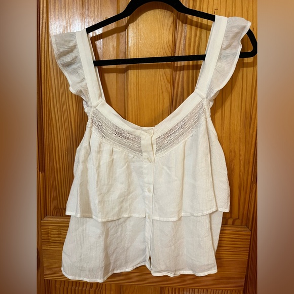 American Eagle Ruffle Button Front White Tank Top Blouse - Picture 5 of 9